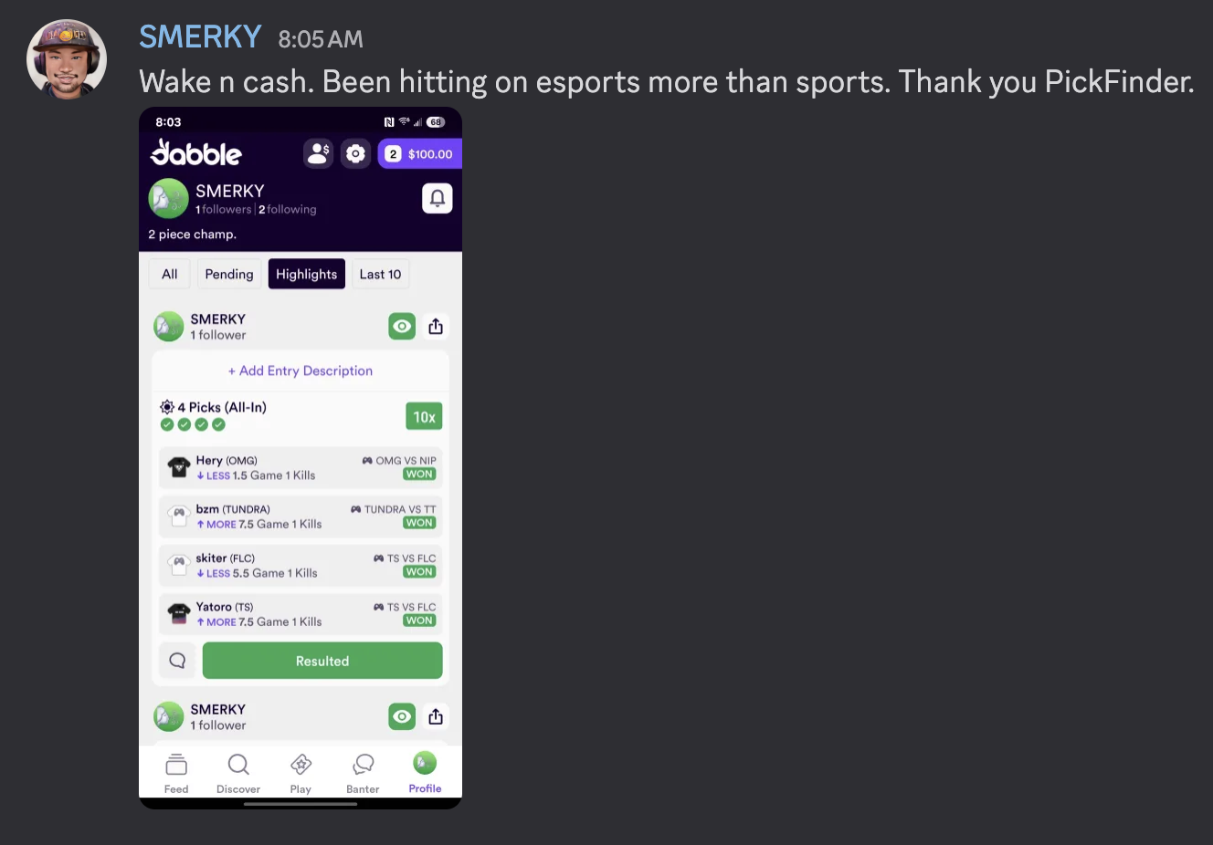 User win screenshot